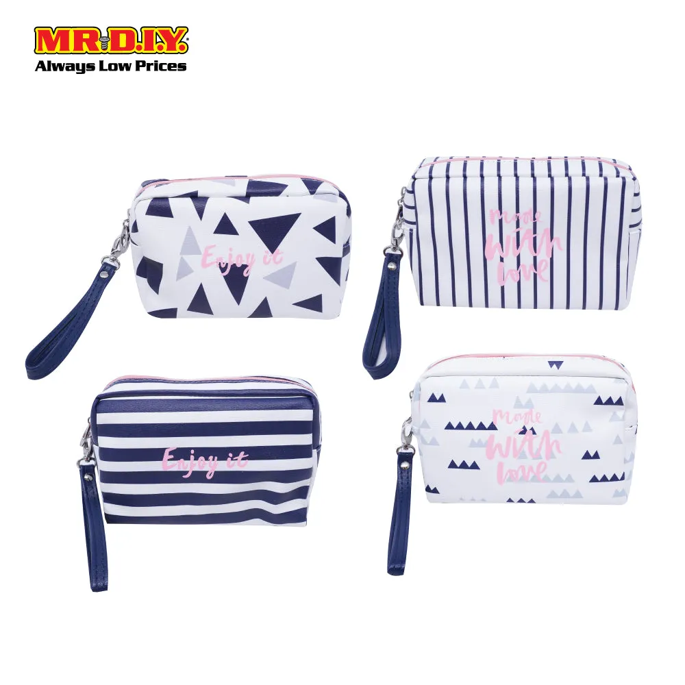 (MR.DIY) WUHUA Zipper Geometric Design PU Leather Cosmetic Pouch Bag