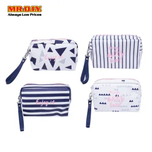 (MR.DIY) WUHUA Zipper Geometric Design PU Leather Cosmetic Pouch Bag