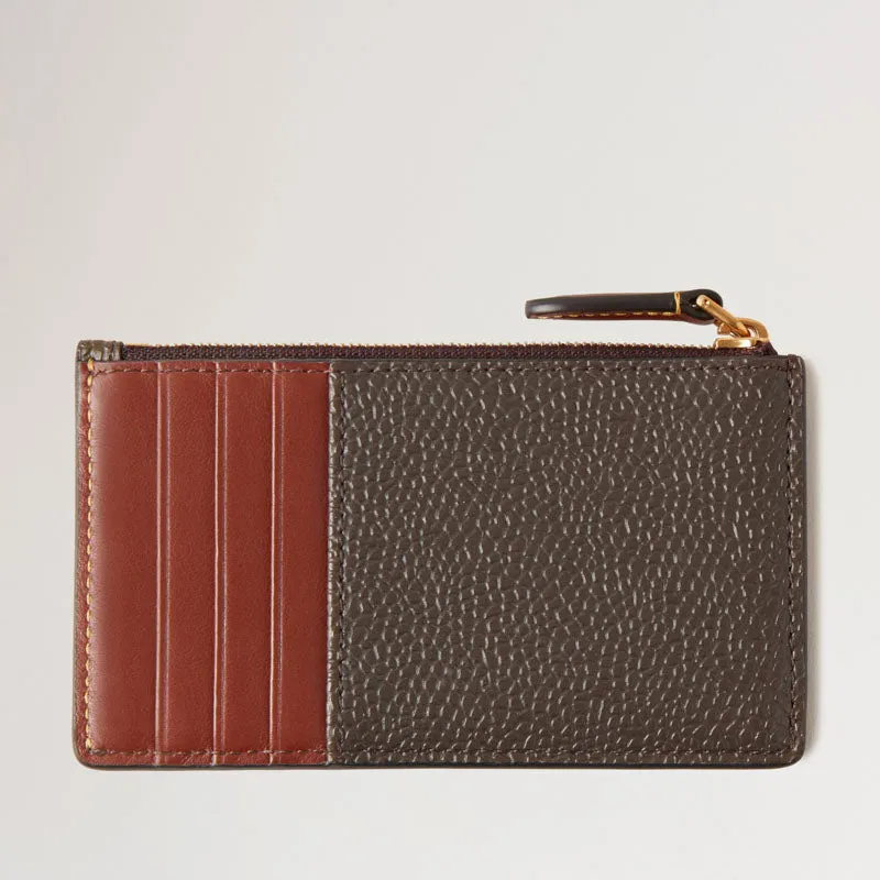 MULBERRY Heritage Zipped Long Card Holder Mole & Cognac Printed BioVeg Scotchgrain & Flat Calf
