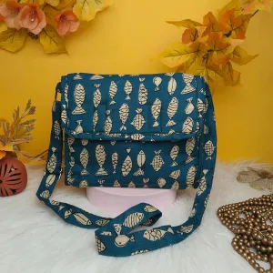 Multizipper Sling 4 Zips Teal Blue Color with Fish Design