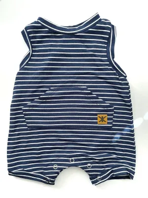 Navy Stripe Bamboo Shortie Snap Romper