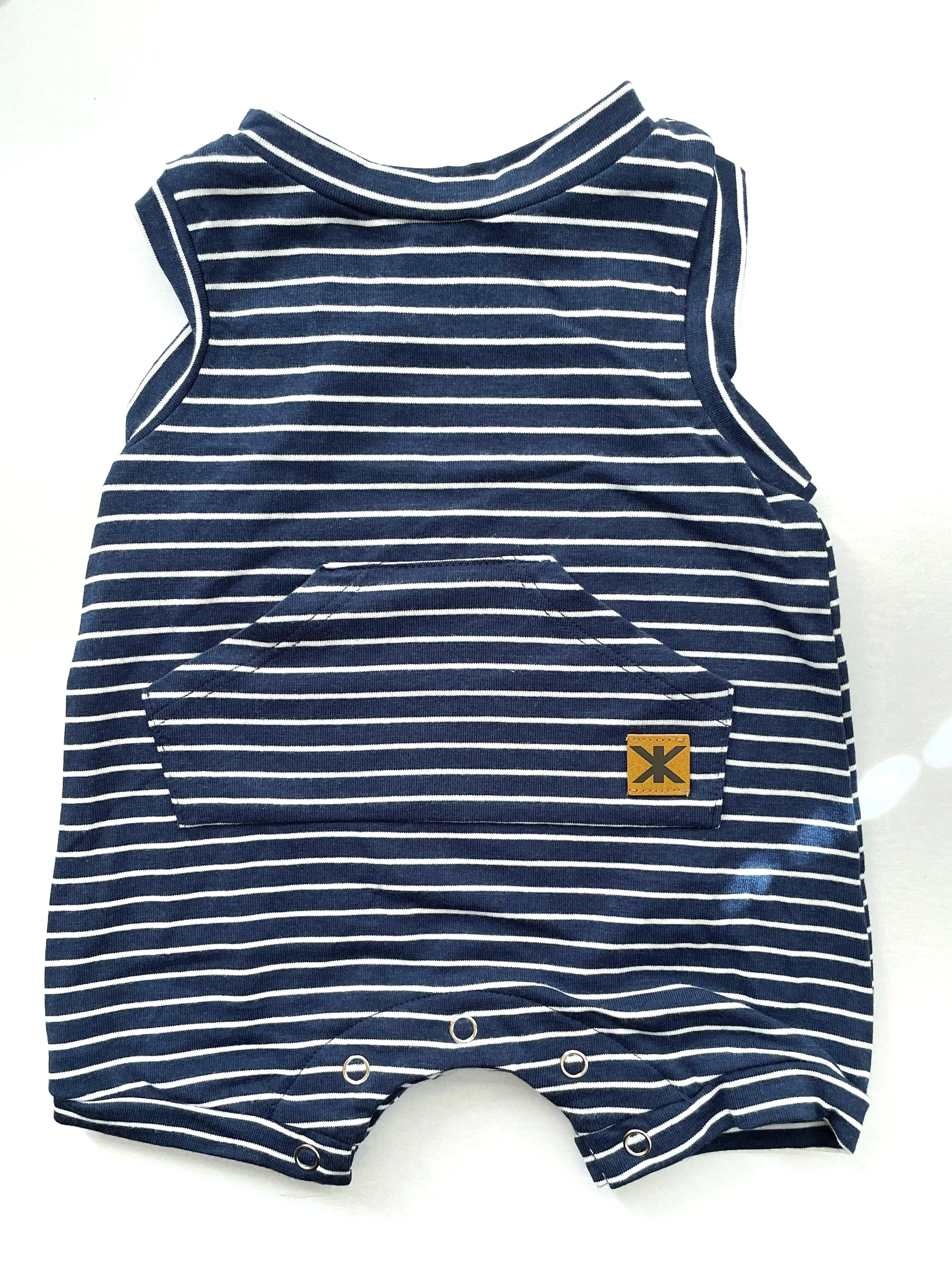 Navy Stripe Bamboo Shortie Snap Romper