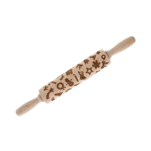 NEW Lucky Traders Christmas Holiday Wooden Embossed Rolling Pin Baking Cookies Biscuit Tool