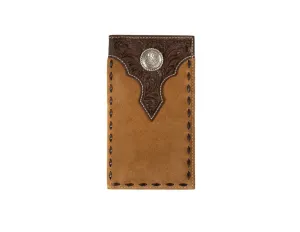 Nocona Mens Rodeo Style Wallet Floral Overlay Roughout Tan