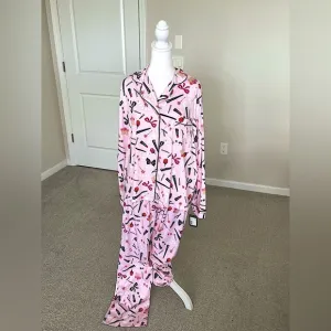 NWT Kate Spade 2 Piece Pajama Set with Cosmetic Design Size XL.