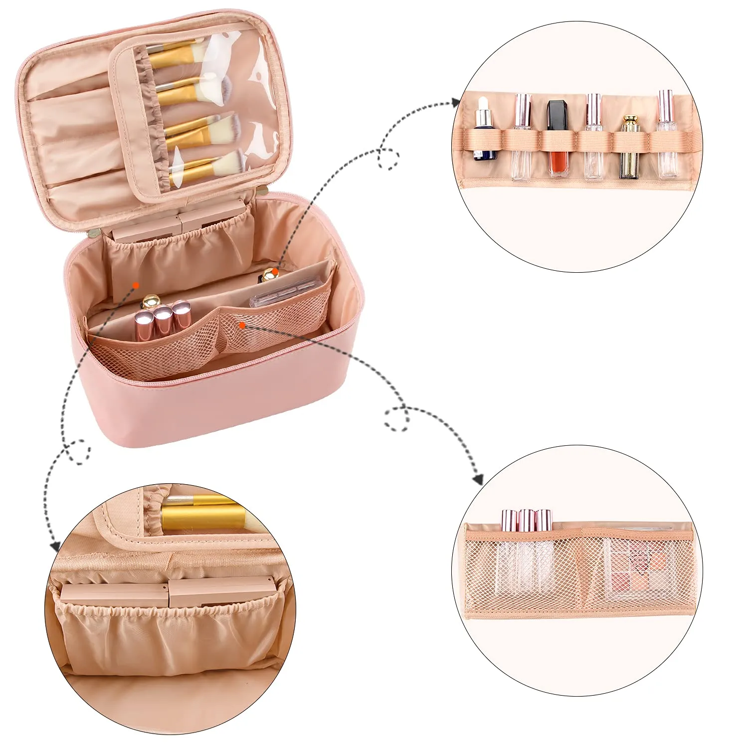 OCHEAL Pink Makeup Bag,Travel Makeup Organizer Bag, Large Capacity Cosmetic Bags For Women Large Travel Toiletry Bag Girls Traveling With Brush Slot And Divider