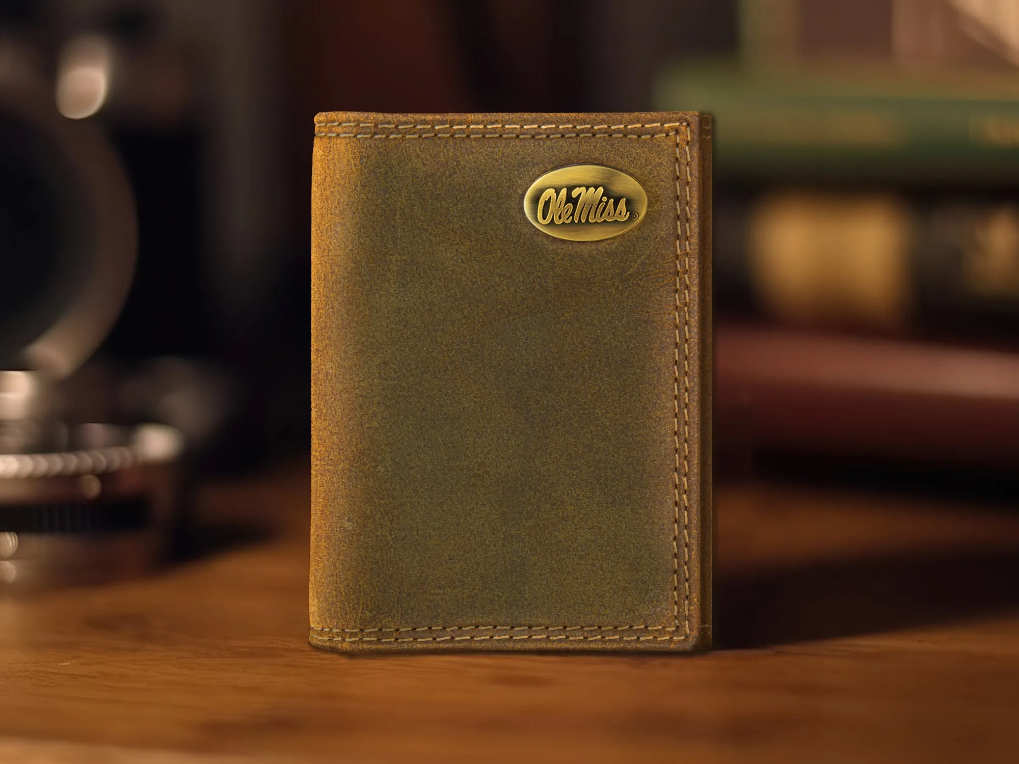 Ole Miss Rebels Vintage Tan Leather Trifold Wallet