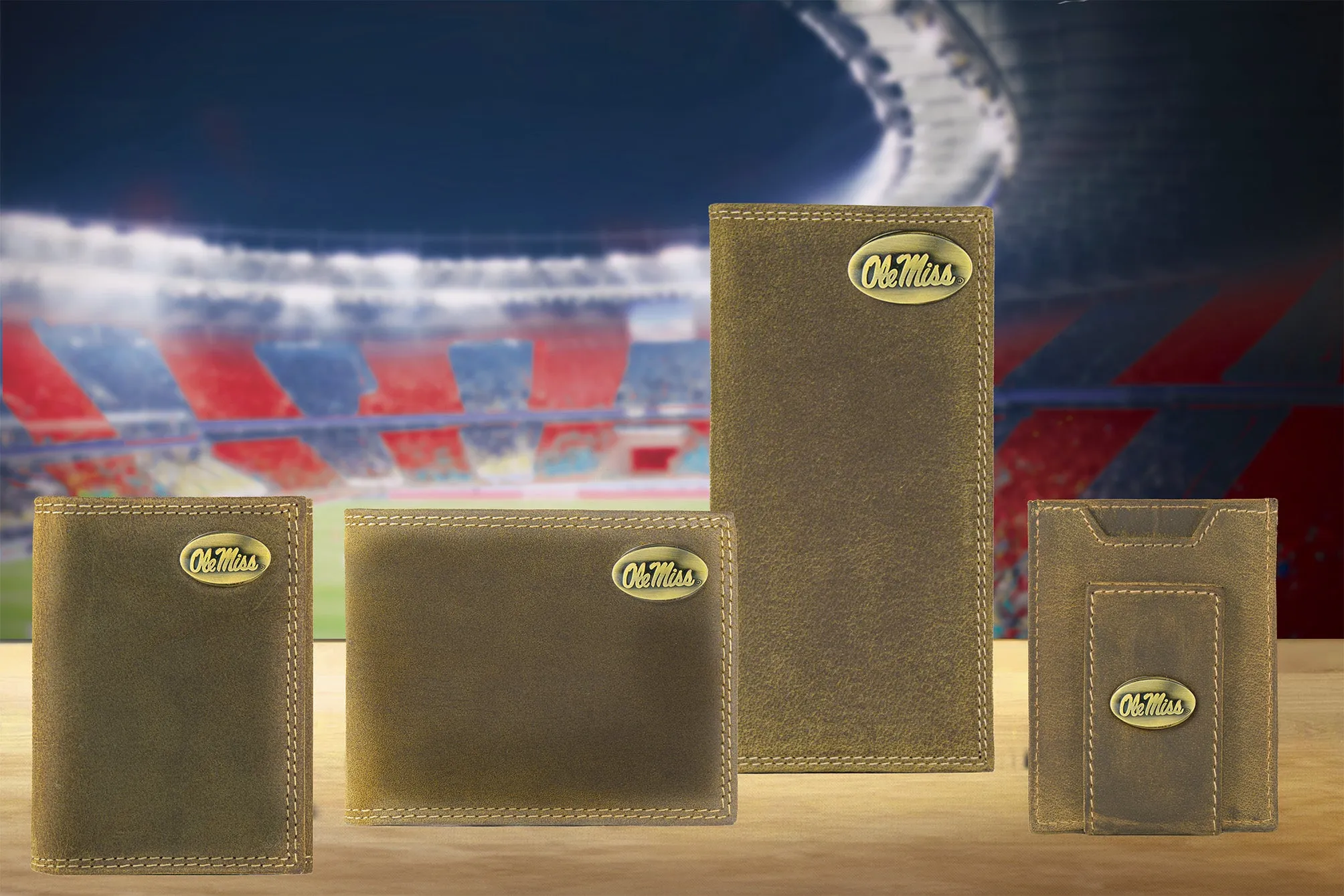 Ole Miss Rebels Vintage Tan Leather Trifold Wallet
