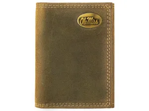 Ole Miss Rebels Vintage Tan Leather Trifold Wallet