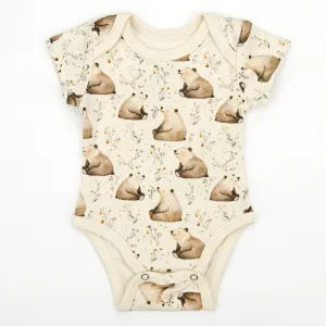 Organic Cotton Short Sleeve Baby Bodysuit - Bear