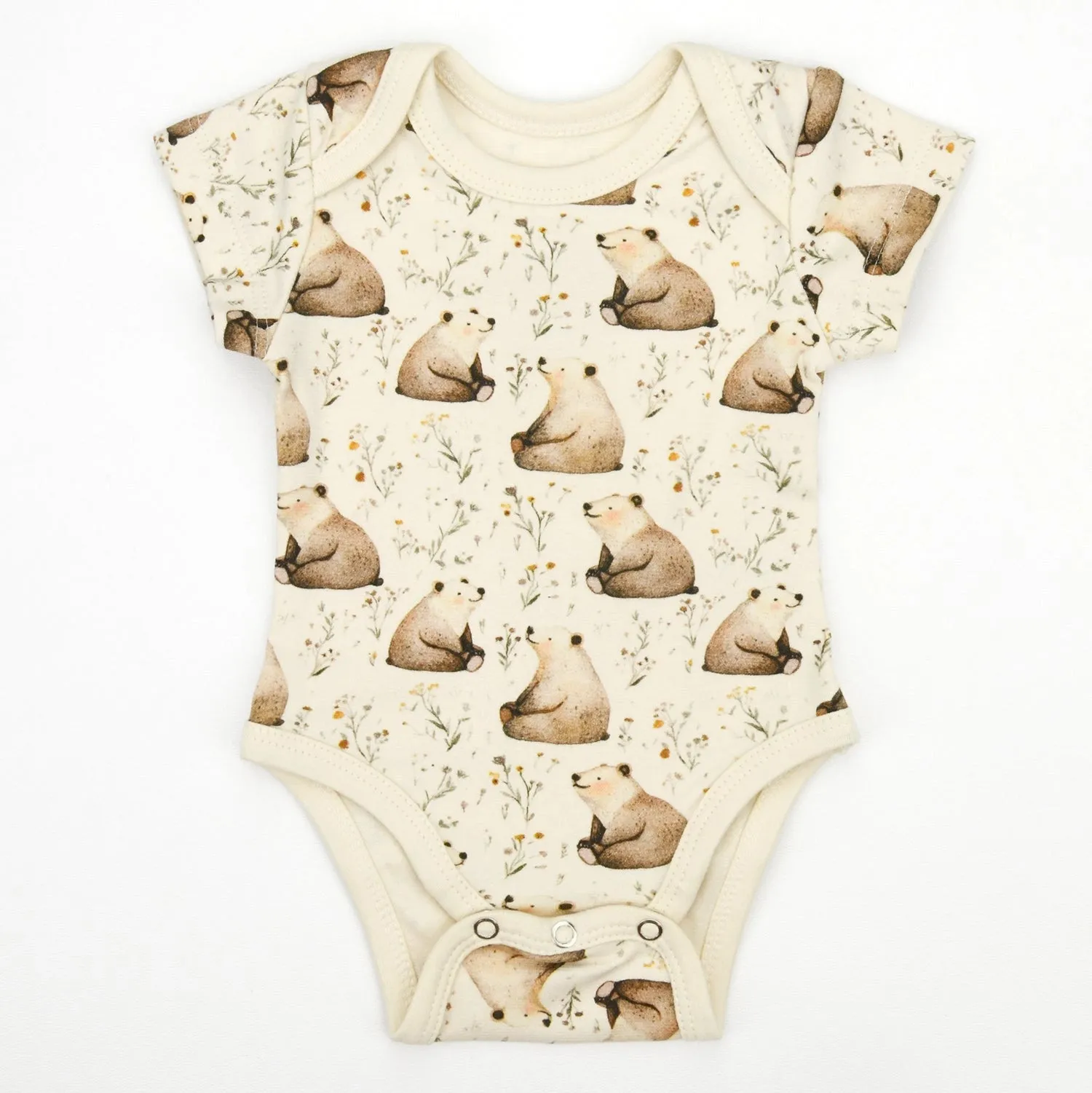 Organic Cotton Short Sleeve Baby Bodysuit - Bear