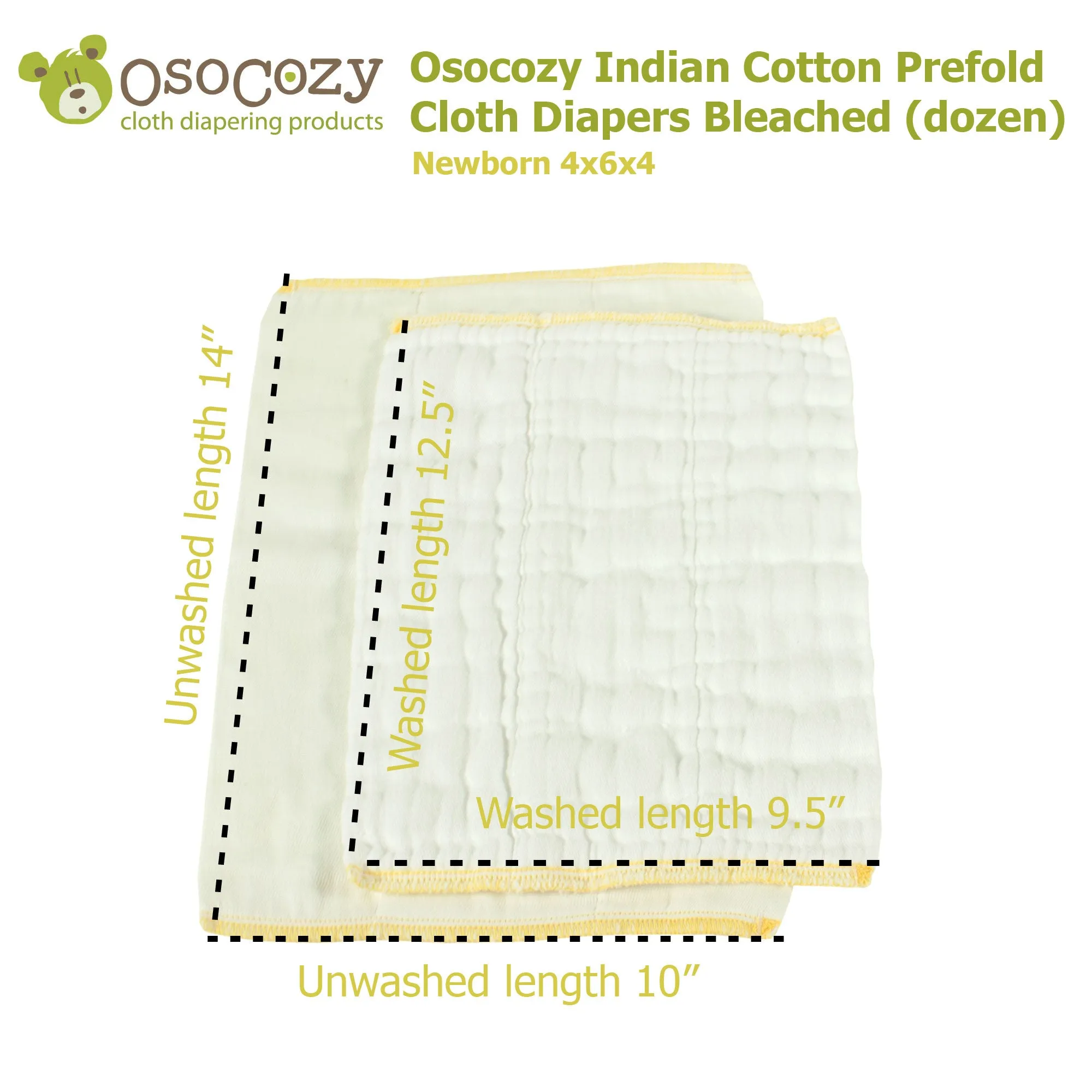 OsoCozy Infant  Bleached Prefold Cloth Diapers (dz.)