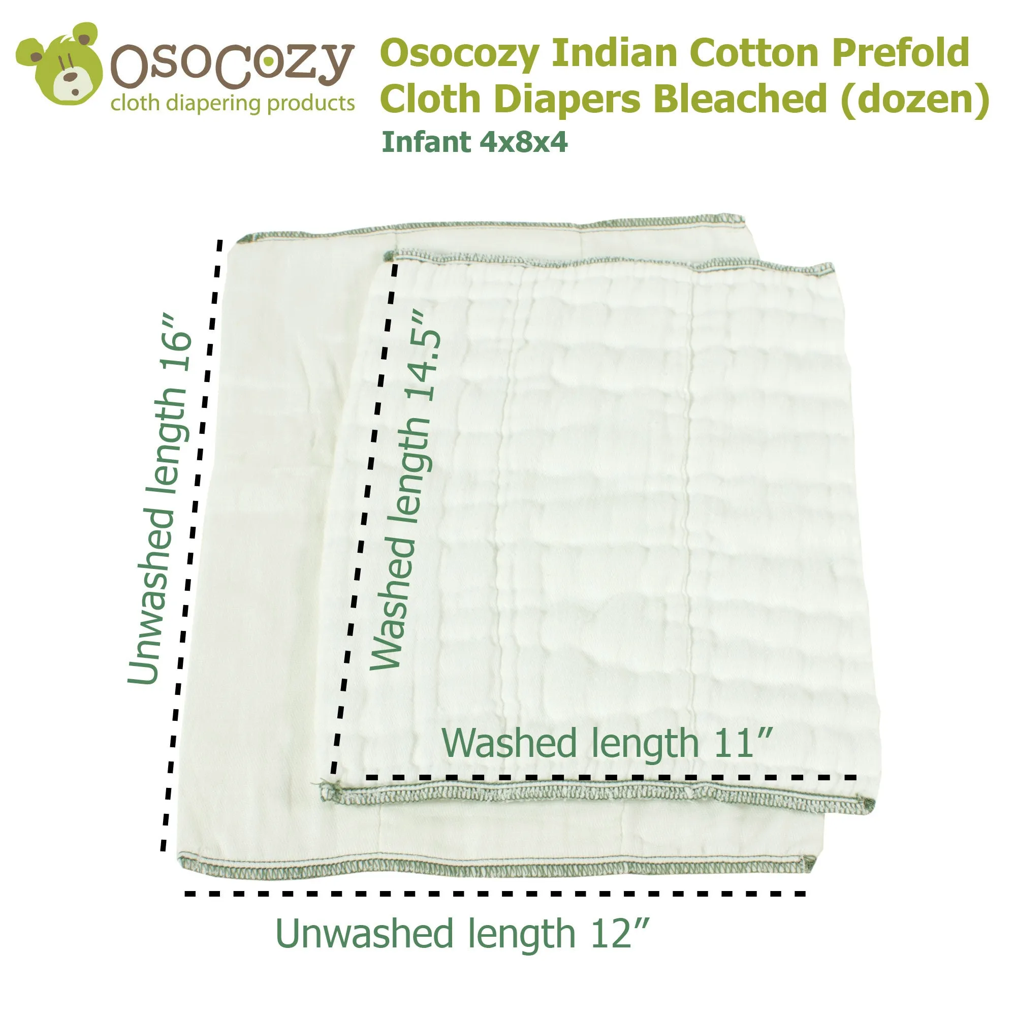 OsoCozy Infant  Bleached Prefold Cloth Diapers (dz.)