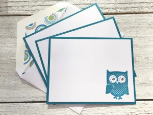 Owl Note Cards, Personalized Note Cards, Flat Note Cards, Thank You Cards, Personalized Stationery, Set of 8
