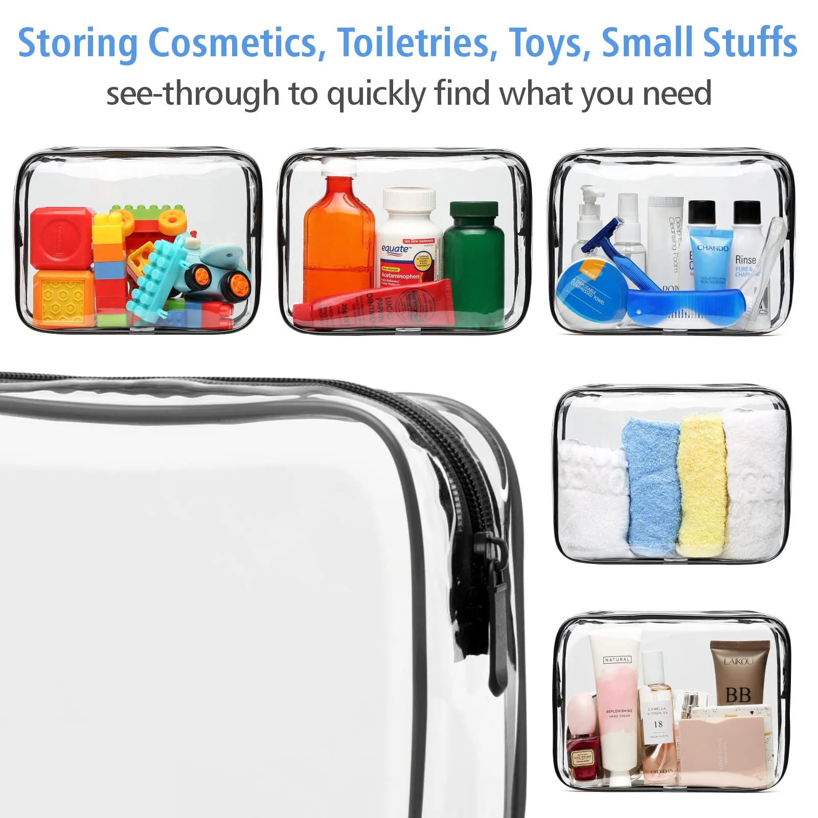 PACKISM Clear Makeup Bags, 4 Pack Quart Size Travel Bag TSA ApprovedTravel for Toiletries, Cosmetic Bags Carry on Clear Toiletry TSA Approved Toiletry, Black
