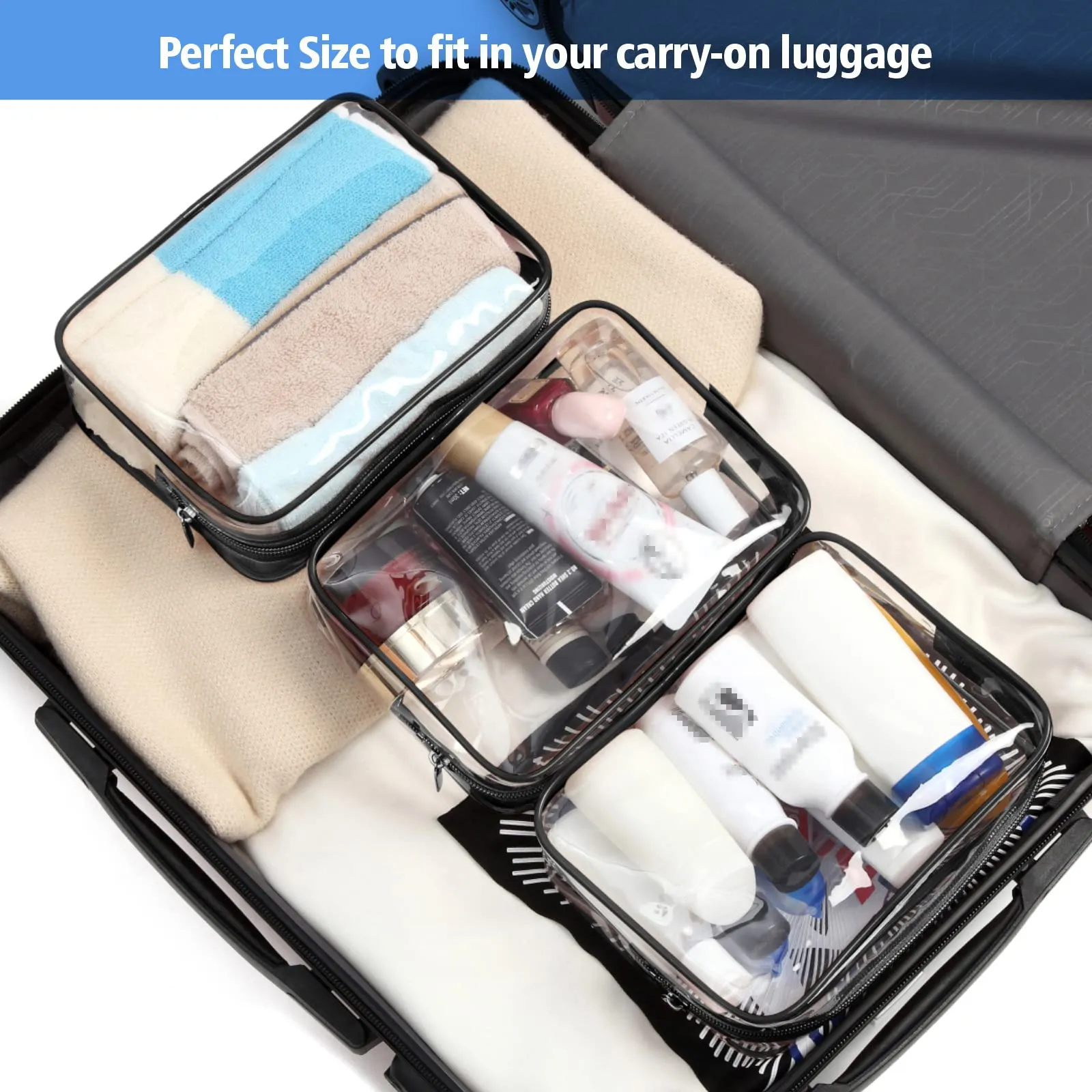 PACKISM Clear Makeup Bags, 4 Pack Quart Size Travel Bag TSA ApprovedTravel for Toiletries, Cosmetic Bags Carry on Clear Toiletry TSA Approved Toiletry, Black