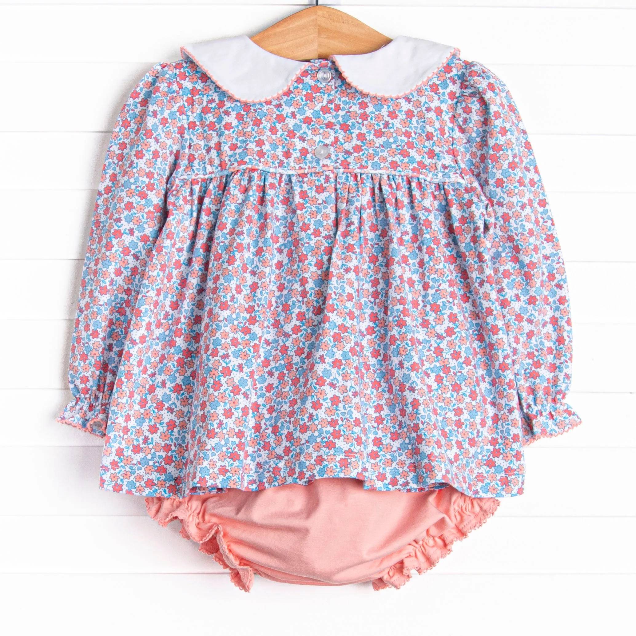Peach Petals Smocked Diaper Set, Pink
