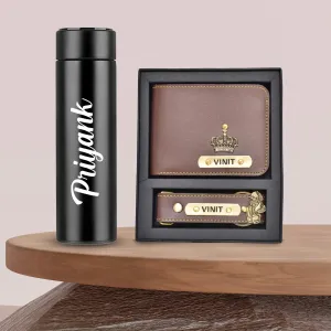 Personalised Bottle & Men's Combo (2 pcs) - Brown