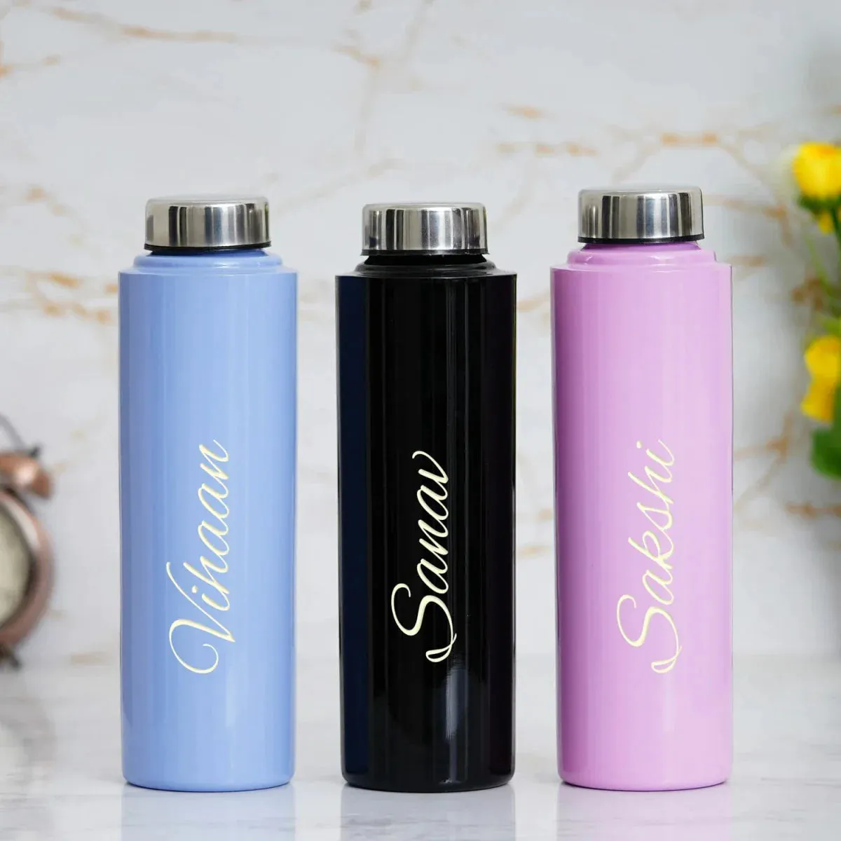 Personalised Pink Classic Smart Bottle (1 Litre) & All in One Men's Combo (4 pcs) - Black