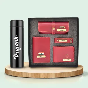 Personalised Temperature Bottle & All in One Men's Combo (4 pcs) - Wine