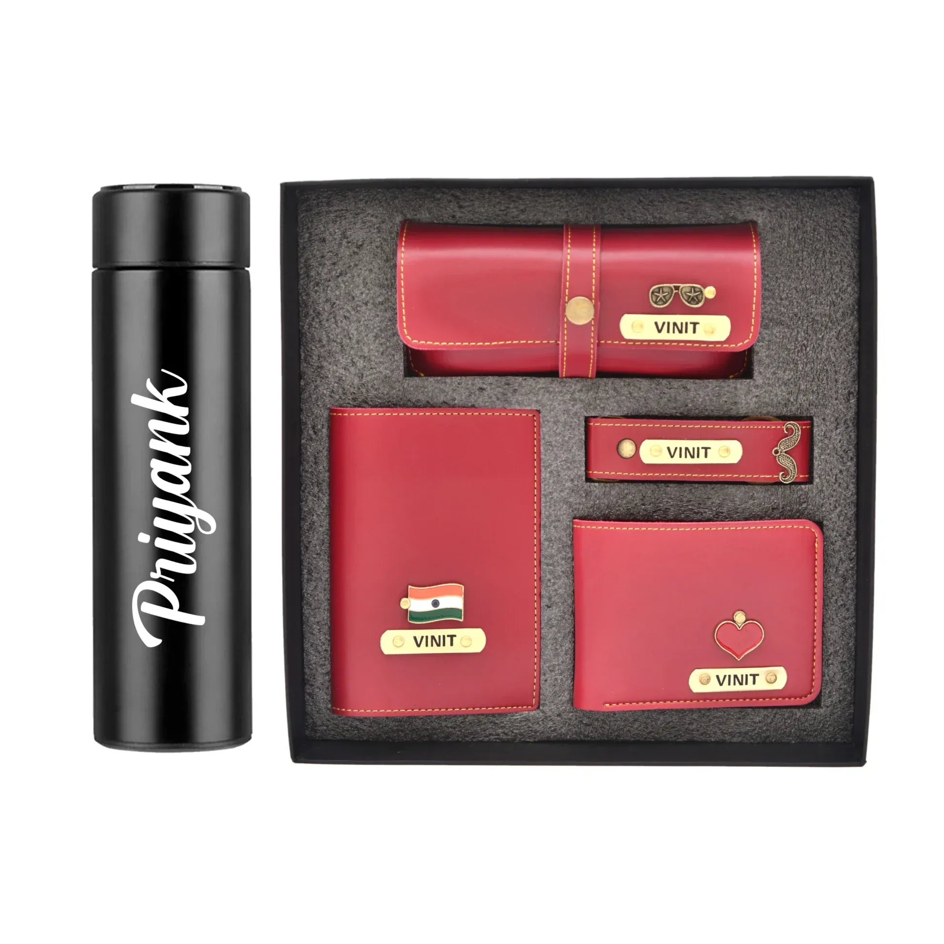 Personalised Temperature Bottle & All in One Men's Combo (4 pcs) - Wine