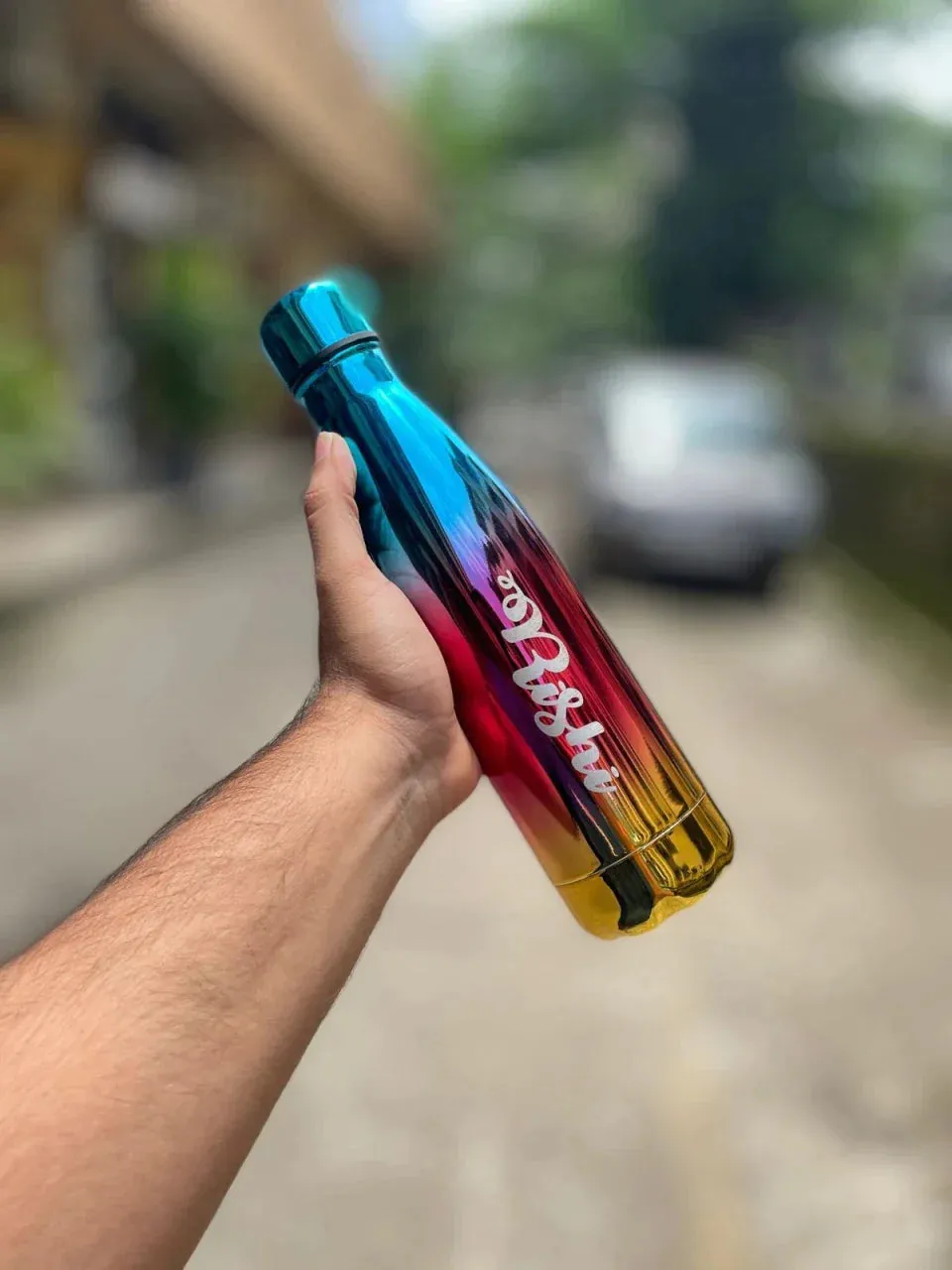 Personalized All in One Men's Combo (4 pcs) & Customized Rainbow Stainless Steel Water Bottles & Stainless Steel Mug - Tan