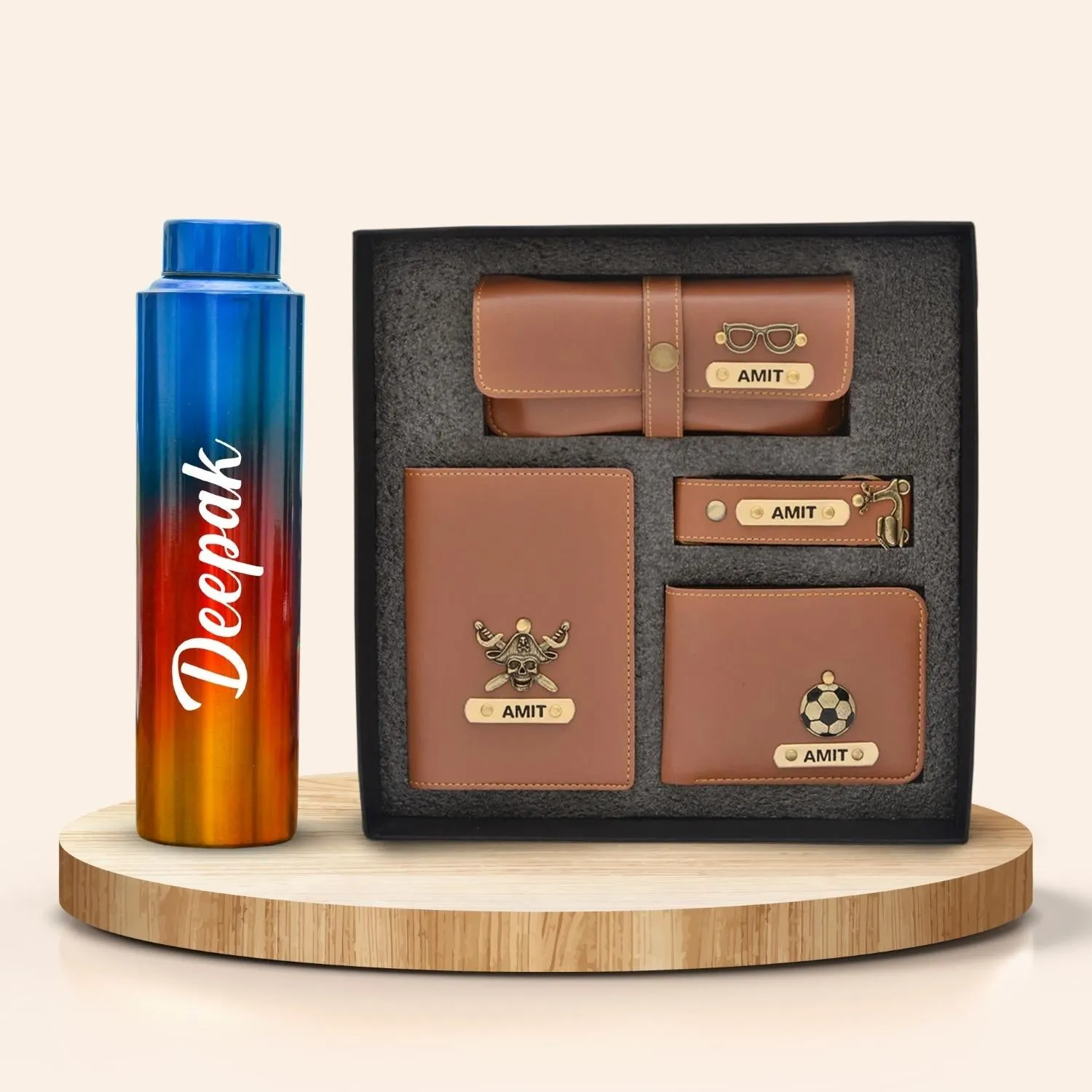 Personalized All in One Men's Combo (4 pcs) & Rainbow Classic Bottle 1Litre - Tan