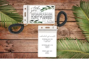 Personalized Destination Wedding Room Key Holder and Itinerary - Greenery