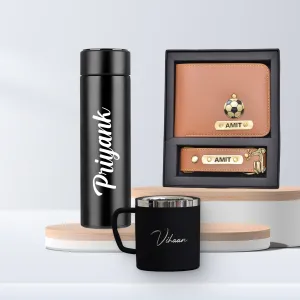 Personalized Temperature Bottle, Stainless Steel Mug & Men's Combo (2 pcs) - Tan