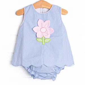 Petal Me Pretty Applique Diaper Set, Blue Gingham