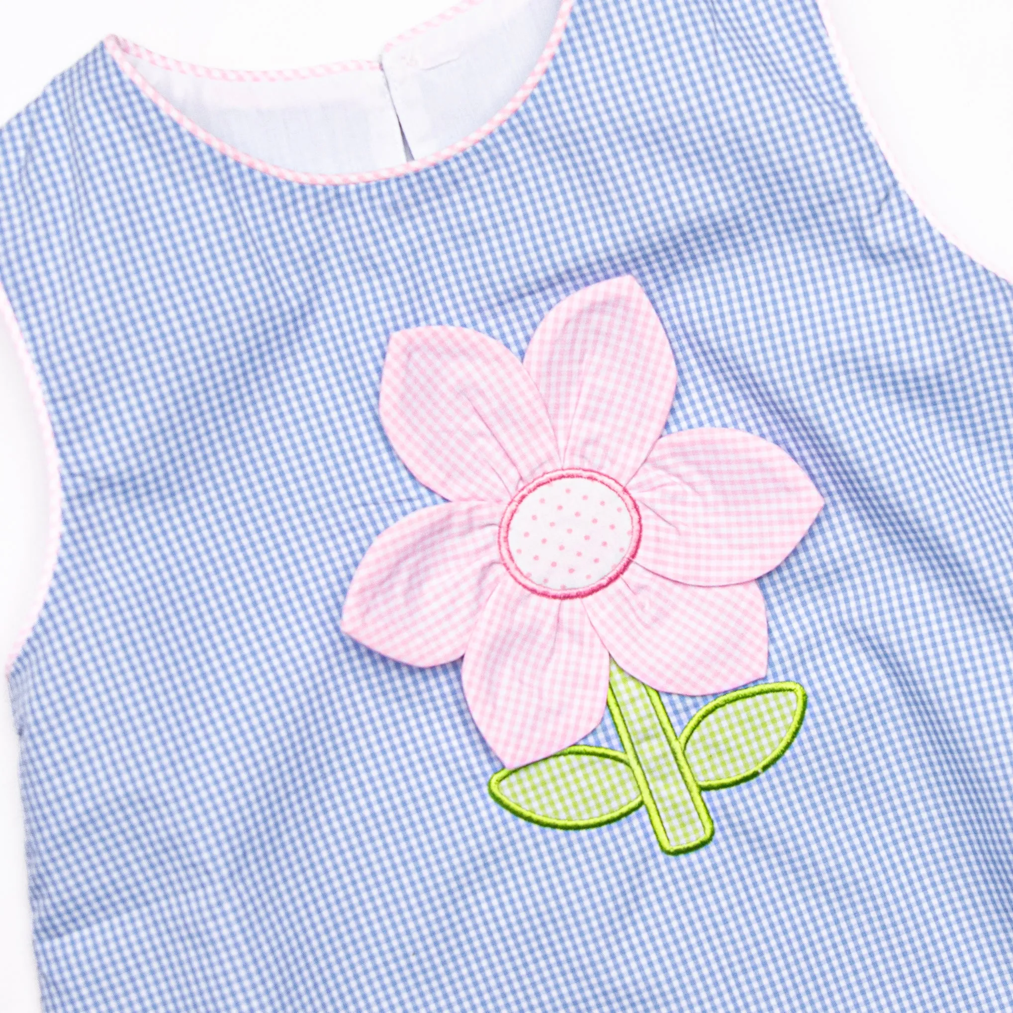Petal Me Pretty Applique Diaper Set, Blue Gingham