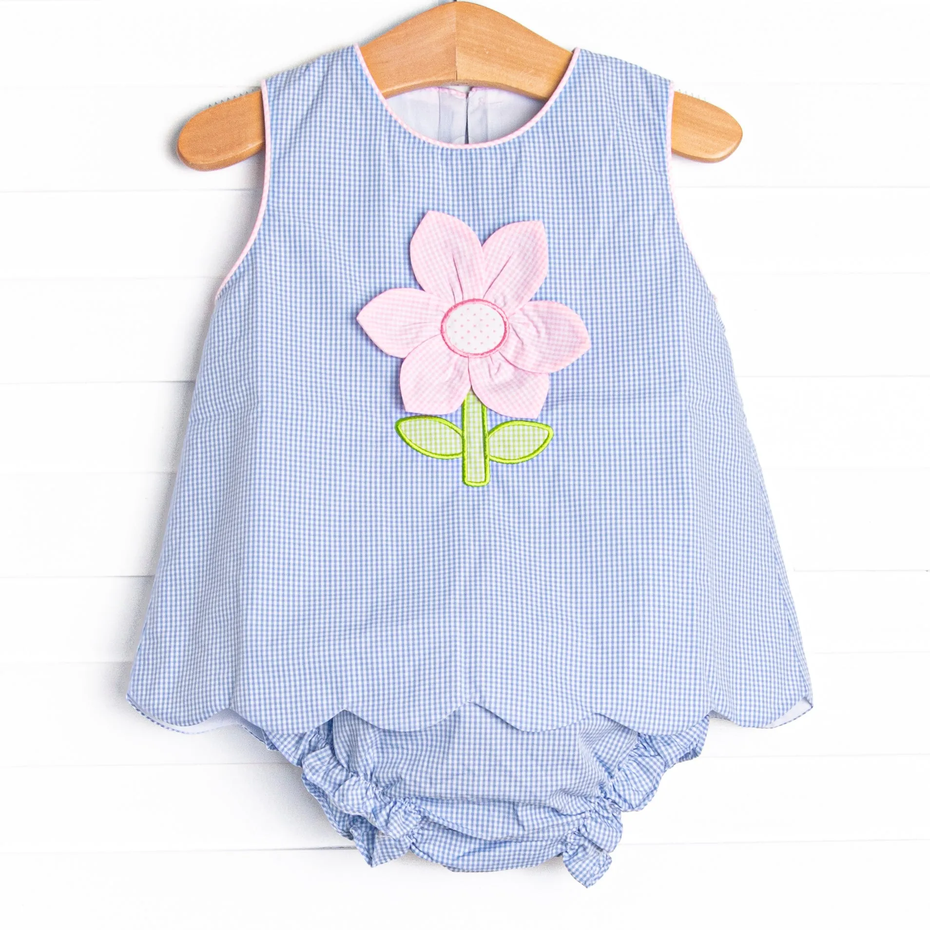 Petal Me Pretty Applique Diaper Set, Blue Gingham