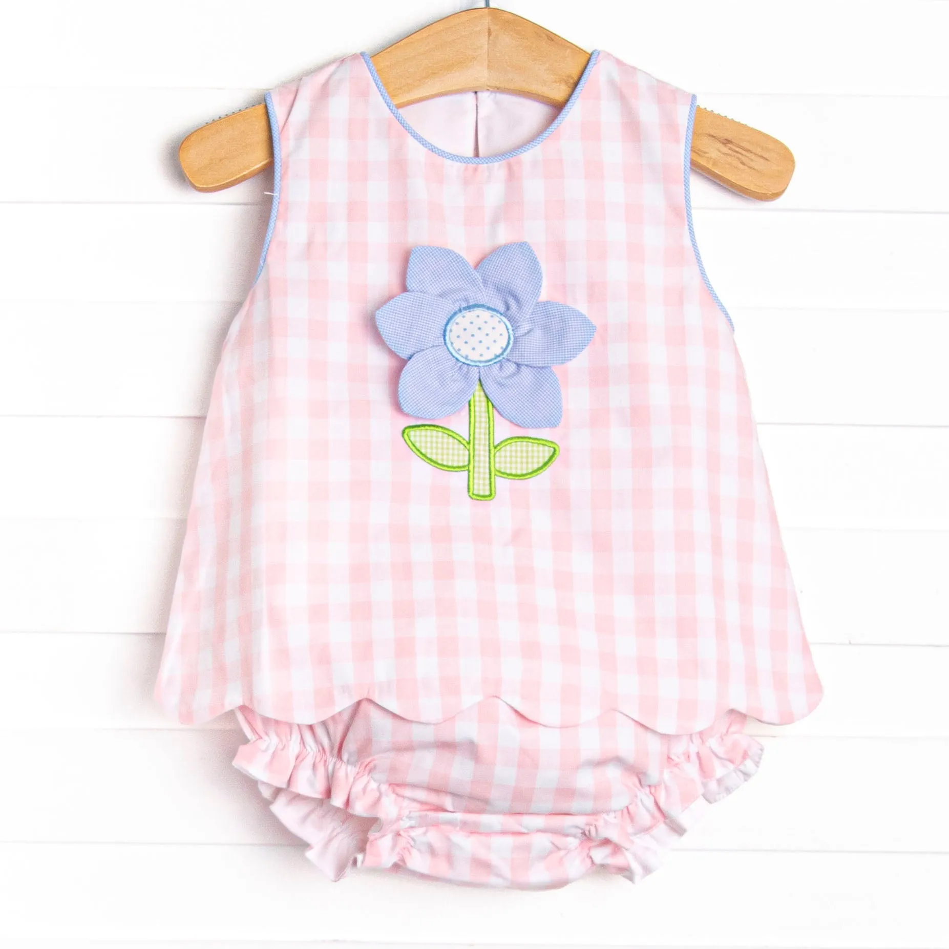 Petal Me Pretty Applique Diaper Set, Pink Check