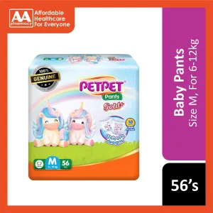 PetPet Baby Pants Gold  (Unicorn Designs) Size M 56's (For 6-12kg)