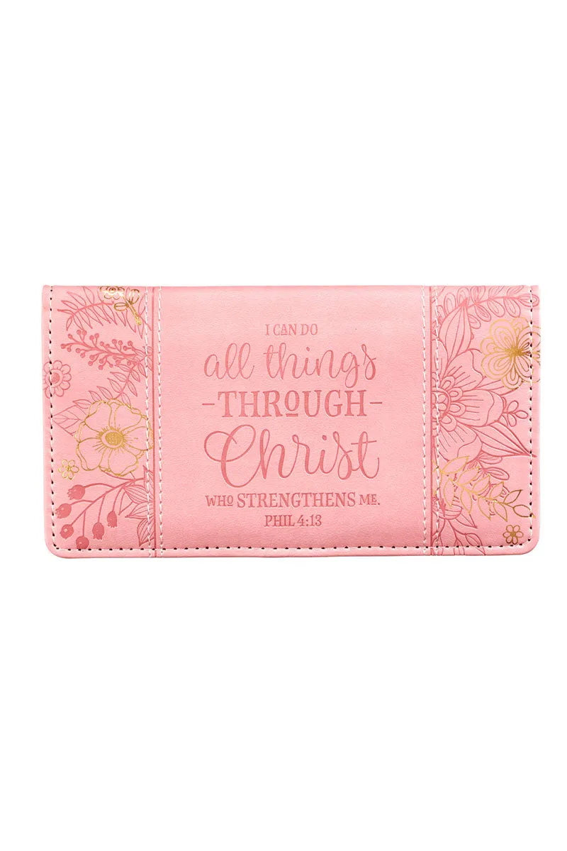 Philippians 4:13 Pink LuxLeather Checkbook Cover