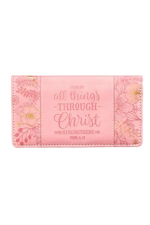 Philippians 4:13 Pink LuxLeather Checkbook Cover