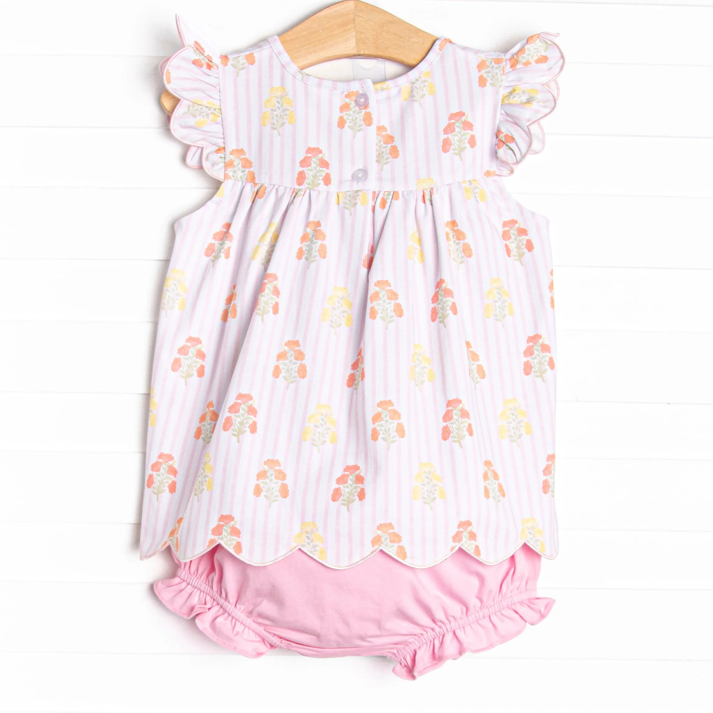 Pinstripe Petals Diaper Set, Pink