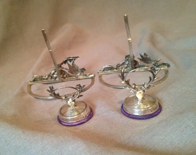 Place Card and Menu Holders Sterling Silver English Stag and Pheasant Edwardian