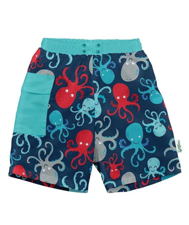 Pocket Trunks With Built-In Reusable Absorbent Swim Diaper in Navy Octopus (Min. of 1, multiples of 1)