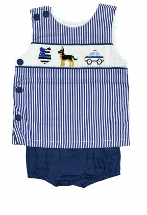Police dog car and badge smocked diaper set
