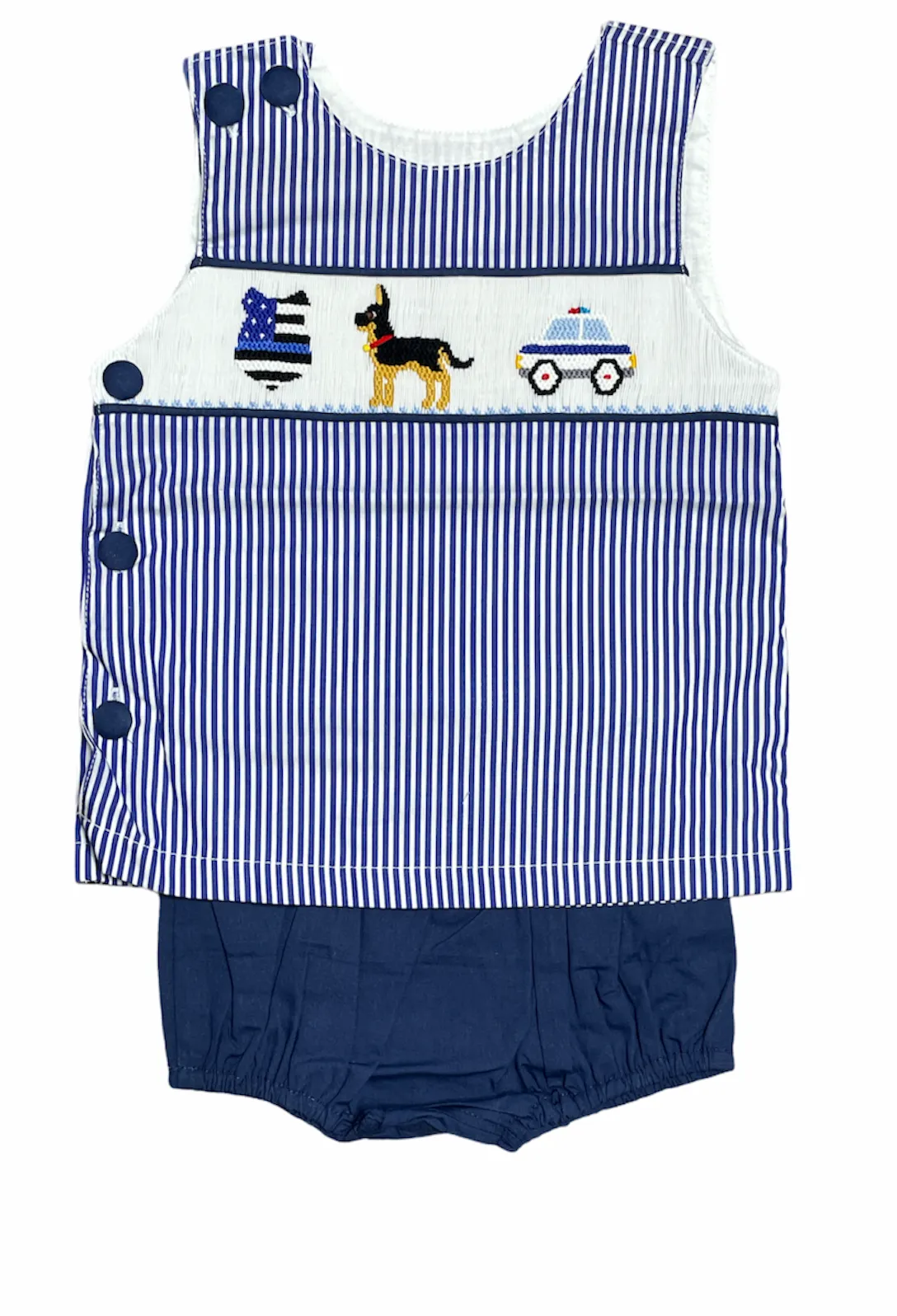 Police dog car and badge smocked diaper set