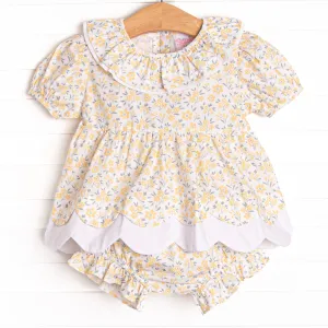 Portofino Petals Diaper Set, Yellow