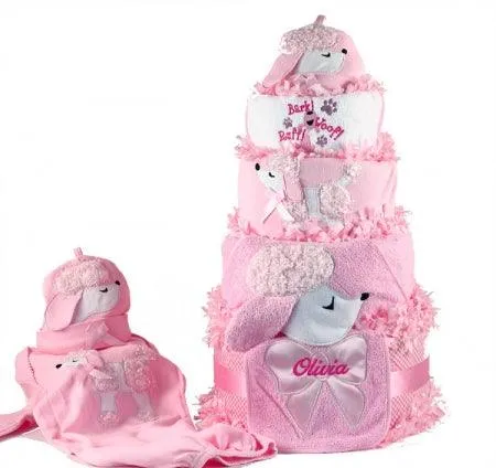 PRETTY AS A POODLE DIAPER CAKE PERSONALIZED BABY GIRL GIFT