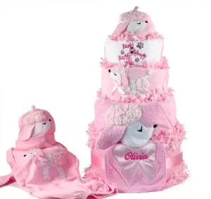 PRETTY AS A POODLE DIAPER CAKE PERSONALIZED BABY GIRL GIFT