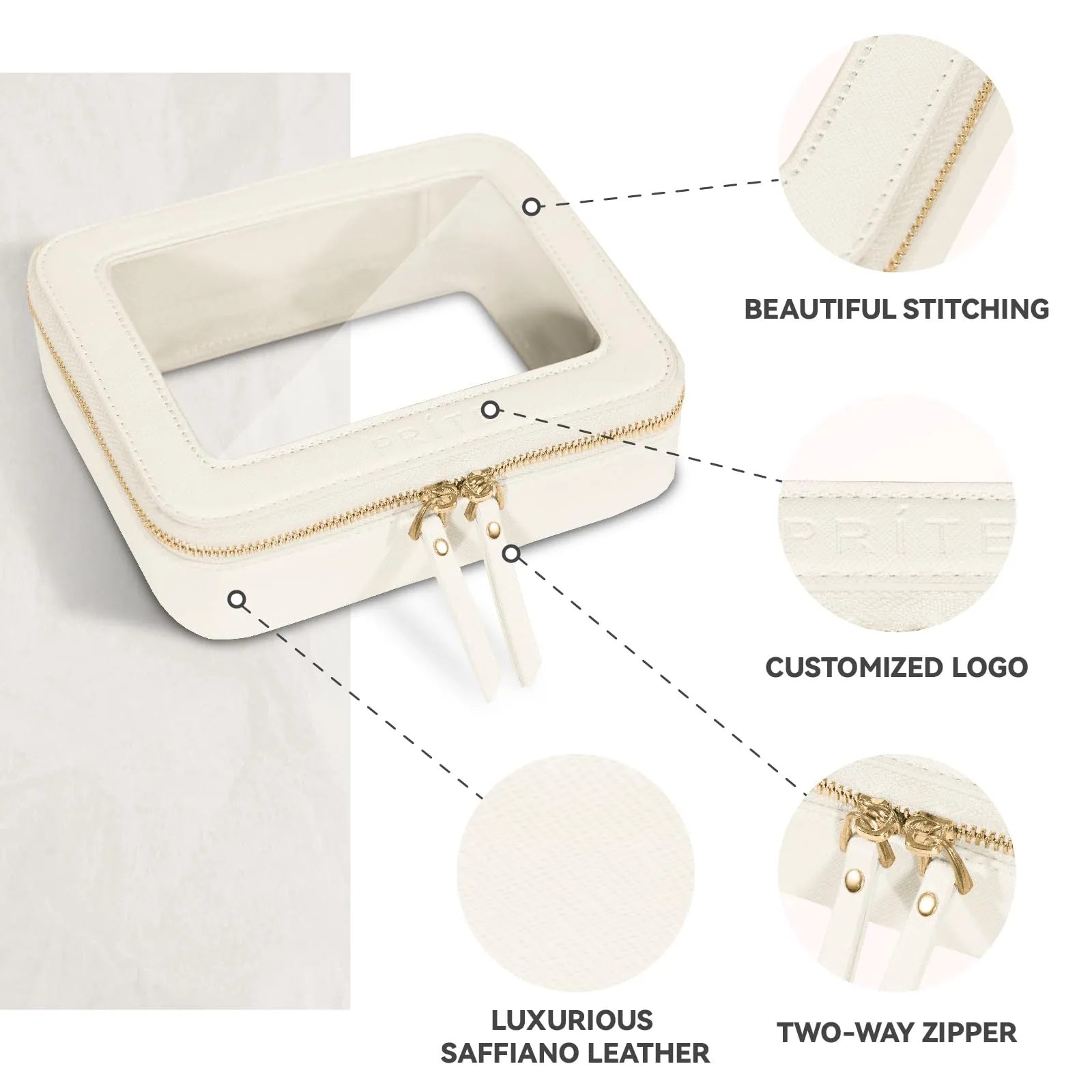 Prite Clear Makeup Bag Cosmetic Organizer Case Waterproof Travel Toiletry Bag Skincare Pouch with Golden Zipper(Beige)