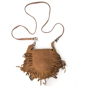 PU53  Fringed Clip Pouch w/ Strap- Brown