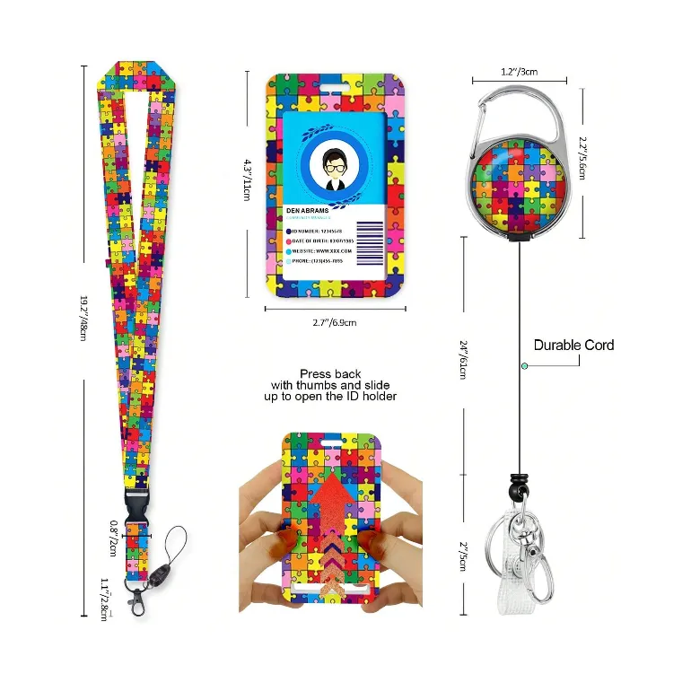 Puzzle Lanyard with Card Holder and Clip