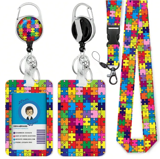 Puzzle Lanyard with Card Holder and Clip