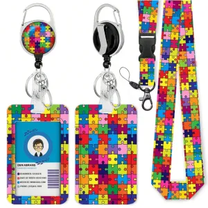 Puzzle Lanyard with Card Holder and Clip