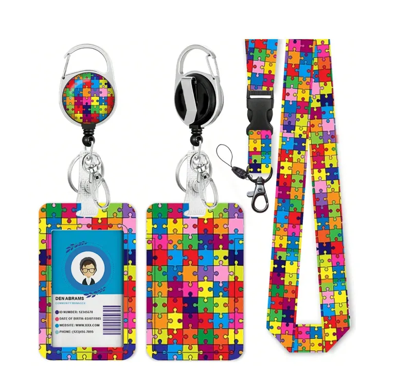 Puzzle Lanyard with Card Holder and Clip